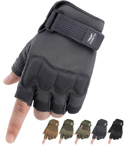 FIORETTO Fingerless Gloves, Half Finger Gloves for Driving, Cycling, Shooting, Hunting, Motorcycle, Climbing, Outdoor Work Gray Medium