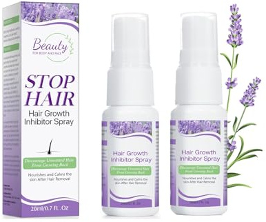 Hair Growth Inhibitor for Face - 2 Pack Hair Inhibitor 20ml, Painless Hair Removal Inhibitor Spray Slows Regrowth for Body, Face, Legs, Arms, Armpit, After Waxing Care for Women & Men