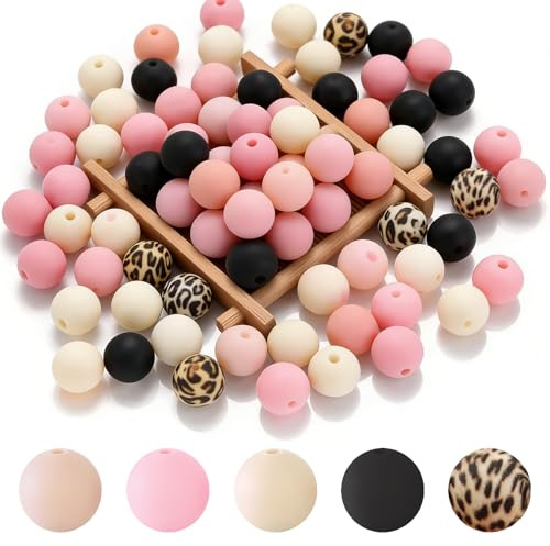100 Stück Silikonperlen, 5 Farben Runde Silikon Perlen zum Basteln 15mm | Bastelnperlen mit Loch für DIY Armbänder Stifte Schlüsselbund Handwerk Herstellung
