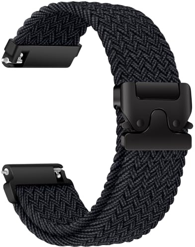 RUIMAYA Flätat band, 20 mm snabbfrigörande klockarmband mjuk nylonrem med justeringsspänne kompatibelt andningsbart med de flesta smartklockor och klassiska armbandsur, grafit