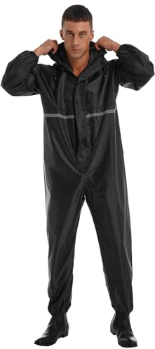 Raenseen Uomo Tuta Impermeabile Tuta Antipioggia Impermeabile Giacca Pioggia Riflettente Da Lavoro Con Cerniera Maniche Lunghe Cappuccio Abbigliamento Da Lavoro