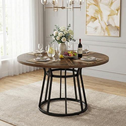 Lailang Table à manger ronde en bois de 120 cm - Table de cuisine moderne - Table à manger pour 4 personnes - Grande table à manger ronde - 120 x 120 x 75 cm - Naturel/noir