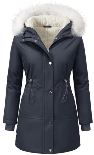 Vijamiy abrigo mujer de invierno chaqueta parka chaquetas Termico Abrigos Cálido Elegante Winter Jacket con Capucha Bolsillos(Azul marino,M)