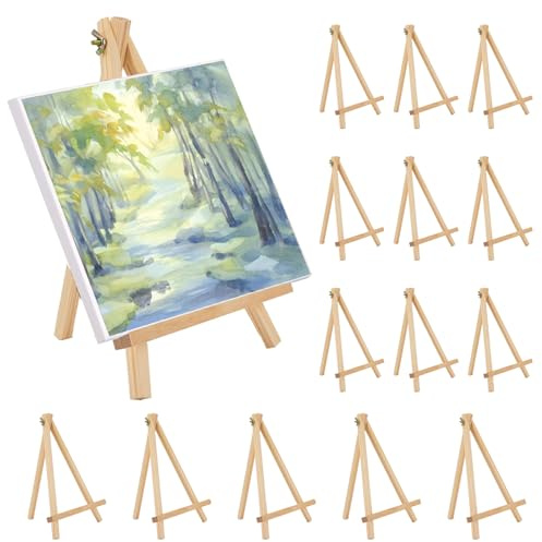 14 Stück Mini Staffelei Holz, 19x11cm Staffelei Klein Faltbar Dreieck Staffeleien Holzstaffelei Mini Tischstaffele für Hochzeit Party Fotos Karten Display