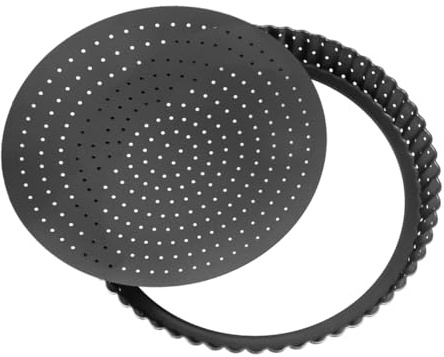 ERINGOGO Molde para Pizza Grande con Desmontable y Agujeros Antiadherente Molde Redondo para Hornear Tartas y Quiches Herramienta de Repostería Acero