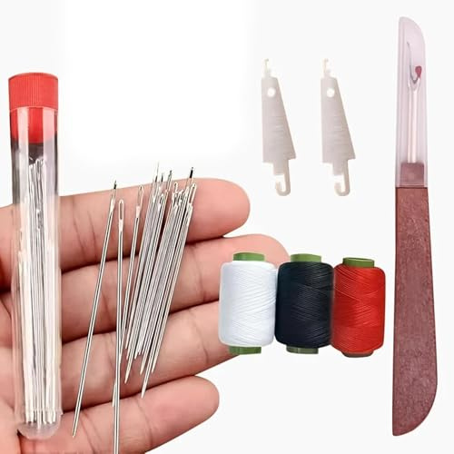 Kit de costura de 34 piezas, juego de agujas de ojos grandes con hilo,desgarrador y enhebrador de costuras,kit de reparación de emergencia de viaje portátil para principiantes (34 piezas)