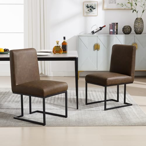 Orirsnug Moderner Restaurantstuhl 2er Set, Küchenstuhl aus PU-Leder, Schaukelstuhl mit hoher Rückenlehne Mit verchromtem Rahmen und verstellbaren Fußpolstern, Braun