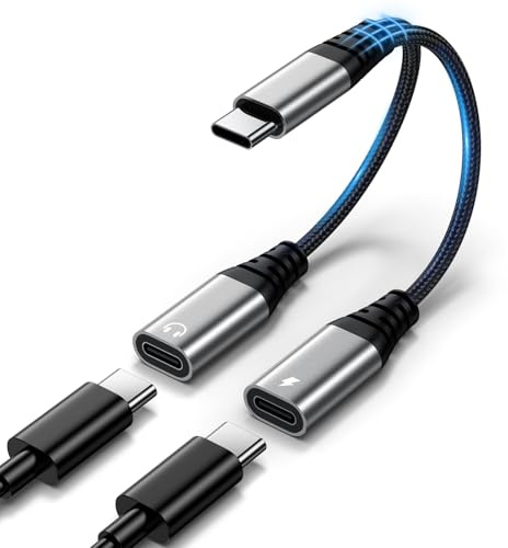 USB C Splitter 1 zu 2, USBC Verteiler Doppelstecker, USB C Kopfhörer Adapter und Laden für iPhone 16 15 Plus Pro Max, iPad Pro Air Mini, Samsung S25 S24 S23 S22 S21 S20 Ultra, Google, Laptop usw