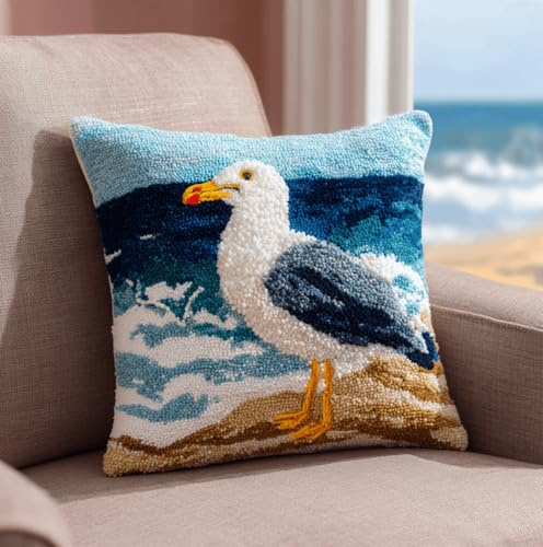 Taxpy Knüpfkissen-Set,Strickset-Kissen,Teppich-Set Für Anfänger,Knüpfset Für Anfänger,Erwachsene Oder Kinder,Knüpfset Möwe 43 X 43 Cm