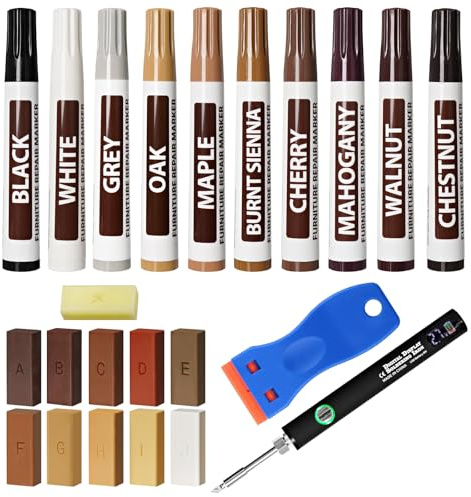 Kit Reparation Parquet, Kit de Réparation de Cire dure, Kit Reparation Carrelag, Kit de Réparation pour Stratifié Sol en Bois Vinyle Meubles en Bois, Couvre Éraflures, Trous, Fissures, Trous