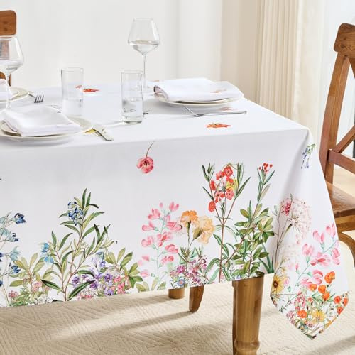 FIBORIA Spring Table Cloth 140x200cm Rectangular Tablecloth Wipeable Floral Tablecloths Wipe Clean Water Resistant Table Cover for Summer Outdoor Picnic Party Wedding Festival Decorations,55x78 inch