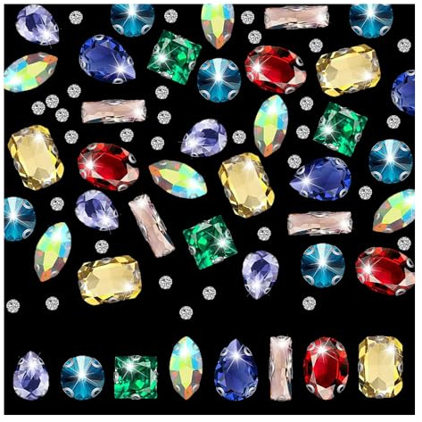 HMCEY 240 Pezzi Strass da Cucire Su Tessuti Colorati,Pietre per Vestiti da Cucire,Cristalli di Vetro Strass per Abbigliamento per Decorazioni,Pietre Passamaneria,Rillantini per Tessuti,Fondo Piatto