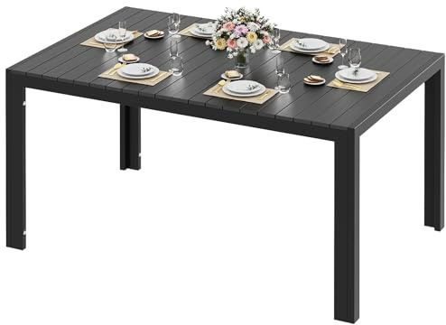 LIFERUN Gartentisch Wetterfest Groß 140x90cm Aluminium WPC Tisch Schwarz | WPC Schwarz Tischplatte, Rechteckiger Esstisch Outdoor. Für 6-8 Personen, Rostfreier Alu-Rahmen, für Garten & Terrasse.