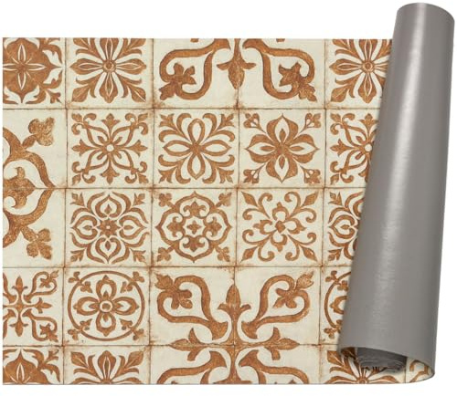 ANRO Küchenläufer Teppich Läufer Flur Küchenteppich rutschfest Küchenmatte PVC abwaschbar Flurläufer pflegeleicht Ornamentfliesen 200 x 67 cm
