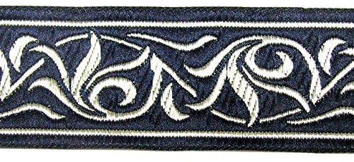 10m Renaissance Fleur Borte Webband 35mm breit Farbe: Dunkelblau-Silber von 1A-Kurzwaren 35001-dklblsi