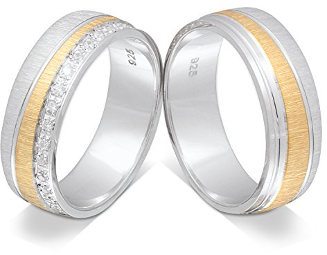 Juwelier Schönschmied - Zwei Verlobungsringe Eheringe Partnerringe Silber Zirkonia inkl. persönliche Lasergravur multisizer LANrS41HD - Cromwell