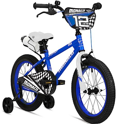 Bergsteiger Monaco 12 Zoll Kinderfahrrad BMX Rücktrittbremse | Mit V-Bremse, Stützrädern, A-Headvorbau, Trinkflasche und Doppelwandfelgen, ideal ab 100 cm für erste Fahrten mit Klingel.