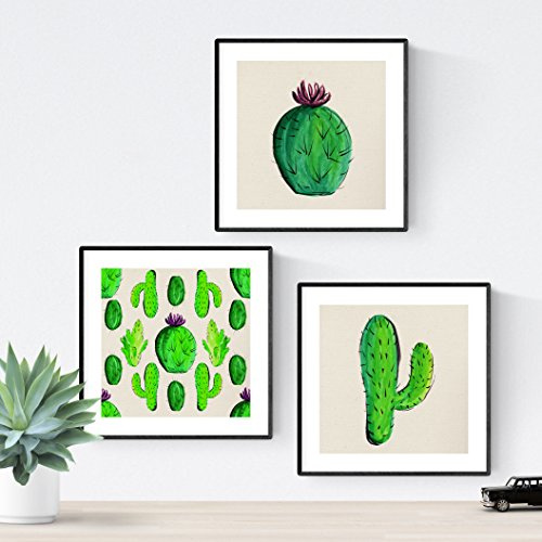 Nacnic Pack von 3 Kaktus Poster. Quadratische Poster mit gedruckten Bildern. Geben Sie Ihrem Zuhause einen grünen Anstrich. 15x15 cm.
