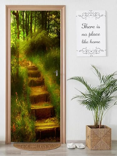 FLFK 3D Türtapete Selbstklebend TürPoster 77x200cm-Fee Geschichte Wald Pfad Türaufkleber Abziehen und Aufkleben Mauer Aufkleber Zuhause Dekor(2 Stk/Set)