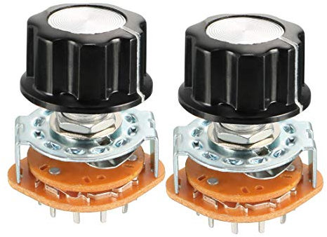 sourcing map 3P4T 3 Pole 4 Throw Single Deck Band Channel Rotary Switch Selector with Black Plastic Knob 2Pcs