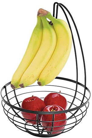 iDesign Austin Obstschale mit Bananenhalter, runder Obstkorb aus Metall, mattschwarz