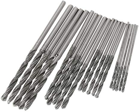A0127 - Set di 20 punte elicoidali con rivestimento diamantato, 1 mm, 1,5 mm, 2 mm, 2,5 mm, in vetro morbido, per piastrelle in metallo