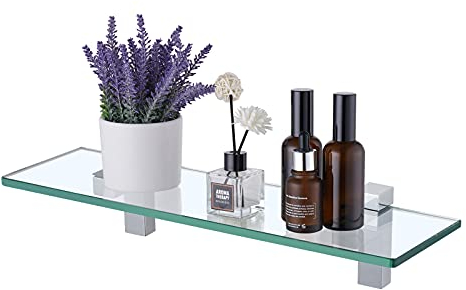 KES Estante Pared Estante Ducha de Vidrio Templado Extra Grueso de 8 mm Estante Esquina con Soporte Organizador Baño Accesorios Baño Cromo Pulido 40CM, BGS3201S40