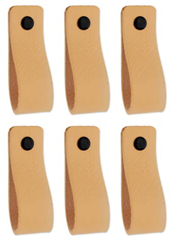 Brute Strength – Ledergriffe für Möbel – 16,5 x 2,5 cm – Natur – 12 Stück | Handgefertigte Möbelgriffe und Lederschlaufen aus Vollnarbenleder; für Schranktüren und Schubladen, Schrauben inklusive