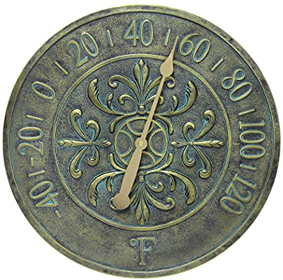 Blanc Fleur Alte Bronze 38,1 cm Dekoratives Außenthermometer für Garage, Terrasse, Hinterhof, Außenwand, Zaun Vintage Antik Alt Bronze