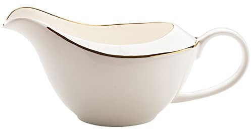 White Gravy Boat with Gold Rim, Porcelain Coffee Creamer Pitcher, Salad Dressing Server Pourer 400ml/14oz (Color : White)