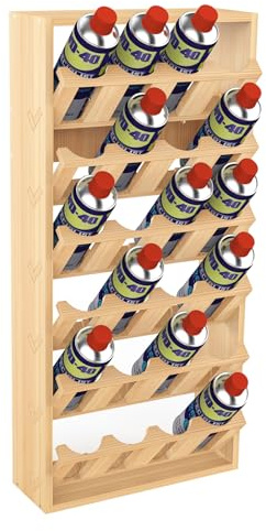 6 Tier 24 Can Spray Paint or Lube Can Wall Mount Storage Holder Rack Lube Holder Organization Storage Rack Wood Shelf Case Organizer, 14.2 L x 5 W x 30 H