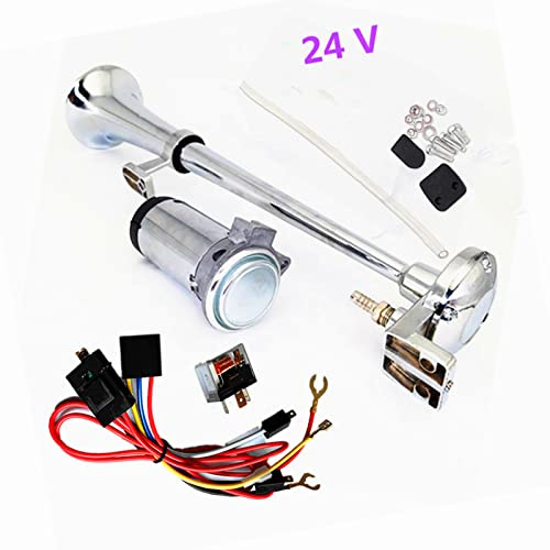 YIYDA Klaxon de voiture Car Horn 150db Klaxon électrique de voiture Trompette simple avec compresseur Argent Air Horn zinc chromé Haut-parleur klaxon pneumatique pour 24V Voiture Bateau Camion Moto