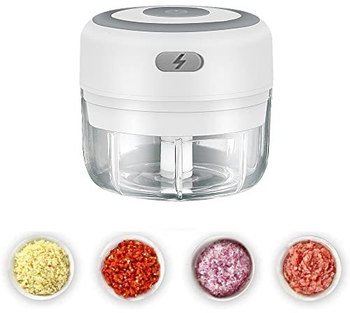 Mini picadora de ajo eléctrica, mini picadora de verduras 100ML Carga USB Mini fabricante de alimentos para bebés Prensas Trituradora Picadora de cocina Picadora de carne Herramientas (Blanco)