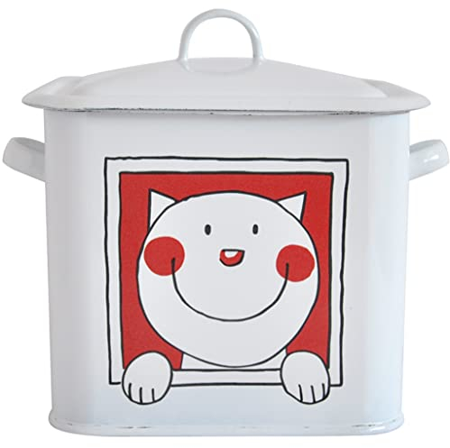 Breadbox For Kitchen Retro Country Style Cat And Dog Pattern Bread Bin, Table Top Enamel Craft Metal Cake Storage Box, Housewarming Gift (Color : White A, Size : 2.2L)