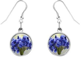 grape hyacinths ref1z1 Dome on Hook Earrings Sterling Silver 925 Stamped Jewellery Gift Boxed