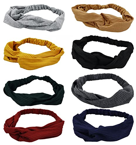 Fasce per capelli da donna, con fascia elastica per capelli in stile boho, a turbante, tinta unita, stile vintage, per tutti i giorni, sport e fitness