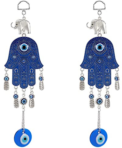 WEBEEDY 2 amuletos de protección contra el mal de ojo azul turco, amuleto de mano de Hamsa, adorno decorativo para colgar en la pared, decoración del hogar para buena suerte y bendiciones