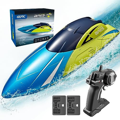 4DRC Ferngesteuertes Boot mit LED-Licht, RC Boot 20+ KM/H, 2,4-GHz Rennboote, 2 Batterien für 30 Minuten Spielzeit, Pools und Seen Spielzeug Geschenk für Kinder ab 8 Jahre