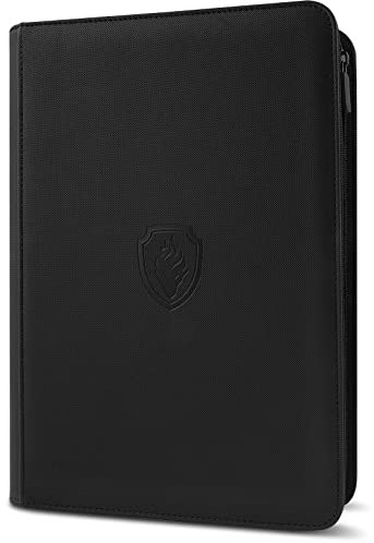 Premium Zip Card Binder, Fabmaker 9 Pocket Trading Card Binder, PU Cover Zipper Card Collection Album, Sturdy 360 Side-Loading Card Folder Holder for Game & Sports Cards, Black