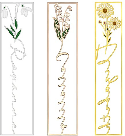 Benutzerdefinierte Geburts-Blumen-Namens-Lesezeichen, bunte Geburtstags-Blumen-Edelstahl-Lesezeichen, Schneiden von 3D-Namen, Frauen-Geburtstags-Gedenkgeschenke