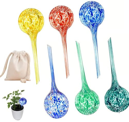 Les-Theresa 6 Stück Pflanzenbewässerungsbirnen, Bewässerungskugeln für Pflanzen Mit Bürste Taschen Ø 6 cm Pflanzen Gießkugeln aus Glas für Zimmerpflanzen Garten Balkon, 15 x 6 cm