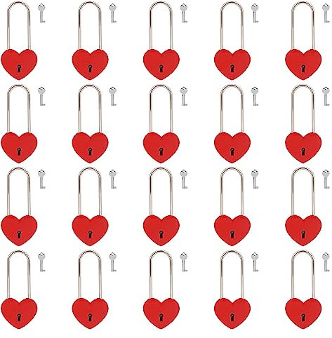 VeYocilk 20 PCS Red Love Lock Heart Shaped Lock Cute Padlocks with Key for Jewelry Box, Diary,Handbag,Makeup Bag（with Key）