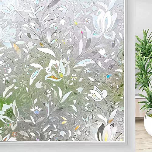 Lifetree Stained Glass Window Film Privacy, Rainbow, 45x300cm | Opaque Film for Glass Windows, Static Cling Non-Adhesive Frosting Film UV Sun Blocker for Home Office Bathroom