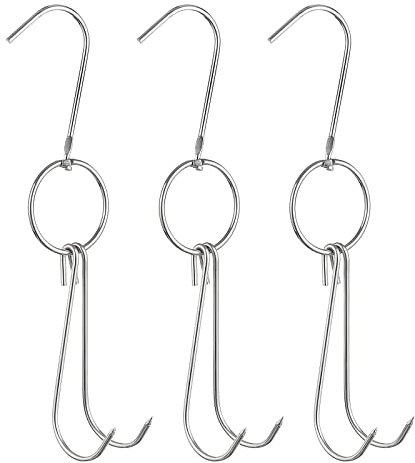 sourcing map 10'' Double Meat Hooks, 0.13'' Thickness Stainless Steel Smoker Hook Tools for Grill Cooking Fish Chicken, Pack of 3