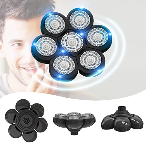 Sjpzwcrl Rasoio Elettrico Uomo Testina di Ricambio: - 7D Testa di Ricambio 7 Testine Rotanti del Rasoio Elettrici per Testa Calva Barba e Capelli per la Testa e il Viso, Nero