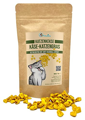 Pfotenliebe Katzenleckerlies, kleine Kekse, Käse & Katzengras, Getreidefrei mit Anti-Haarball-Effekt, 70g