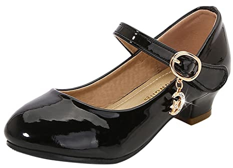 IQYU Mary Jane - Grandes chaussures à talons pour enfant et fille - Antidérapantes - Chaussures de princesse élégantes en cuir - Semelles en caoutchouc - Chaussures de princesse pour fête et mariage