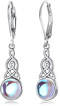 Adramata Damen Ohrringe Silber 925 Hängend - Zierliche Mondstein Ohrhänger - Modische Ohrringe Mit Anhänger - Geschenke für Frauen