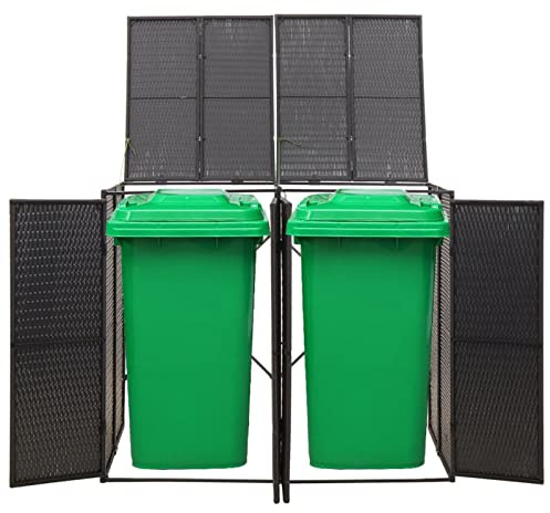 Tidyard Abri pour Poubelle à roulettes Abri à Poubelle Jaridn Cache Poubelle Extérieur Résine tressée Noir 140x80x117 cm