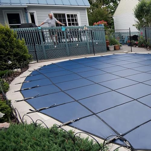 Abdeckplane Pool Runde Schwimmbad-Sicherheitsabdeckung, 33ft/32ft/30ft/28ft/26ft/24ft/20ft/18ft/16ft/12ft/10ft Winter Pool Protector solide Mesh mit Messing Anchors, Inground Pool Abdeckung Saver Tarp